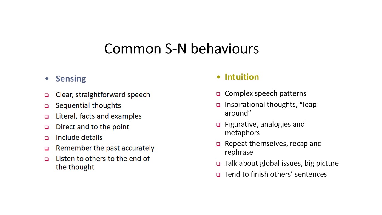 most common sensing & intuitive behaviours