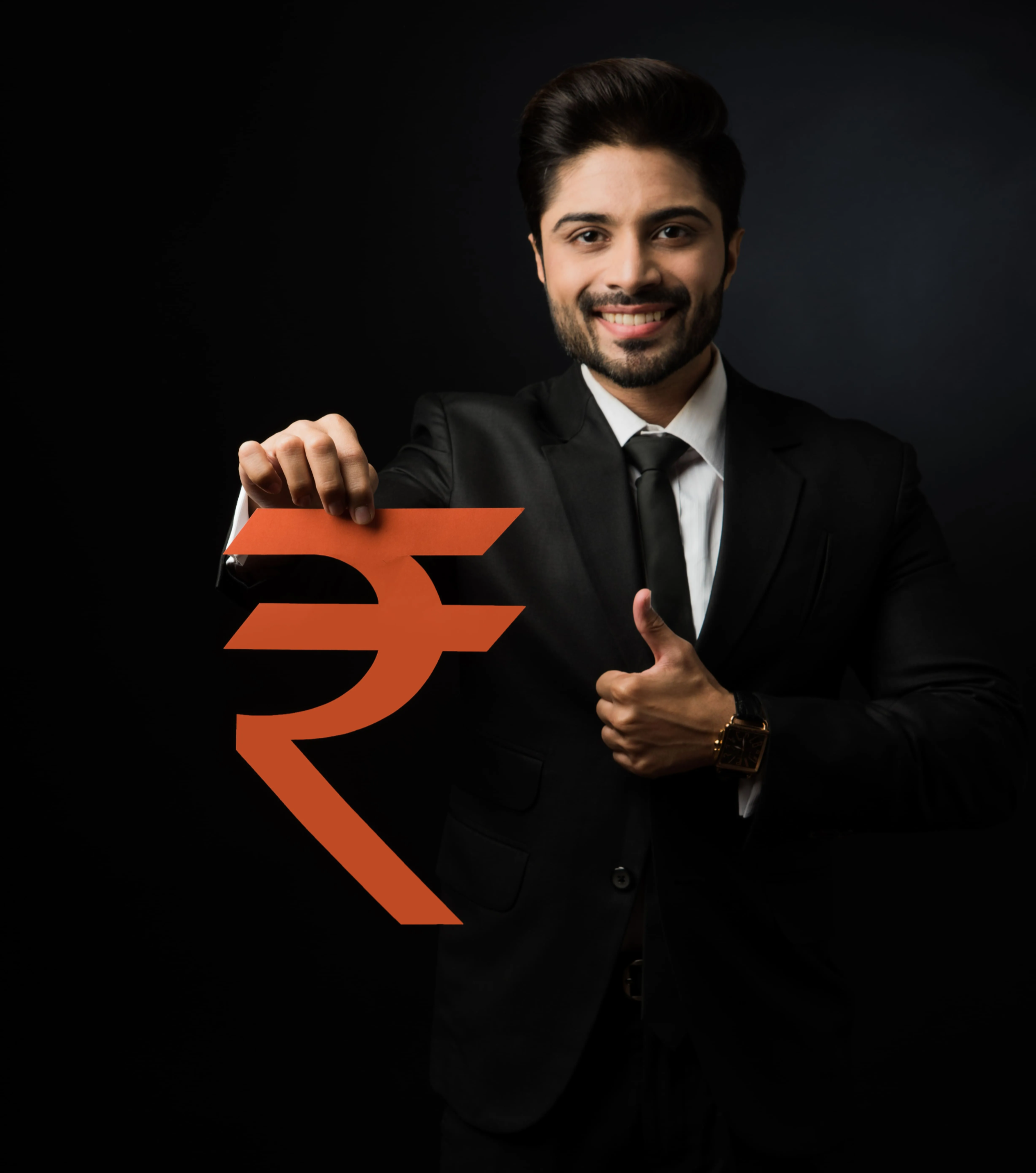 Indian businessman holding rupee sign symbolizing GST e‑invoicing and e‑way bill automation